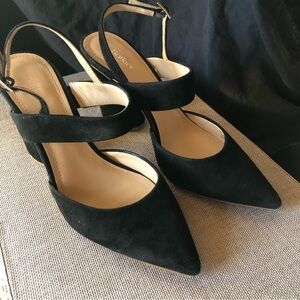 BOTKIER New York Halle black suede slingback block round heel sandal pump 6.5